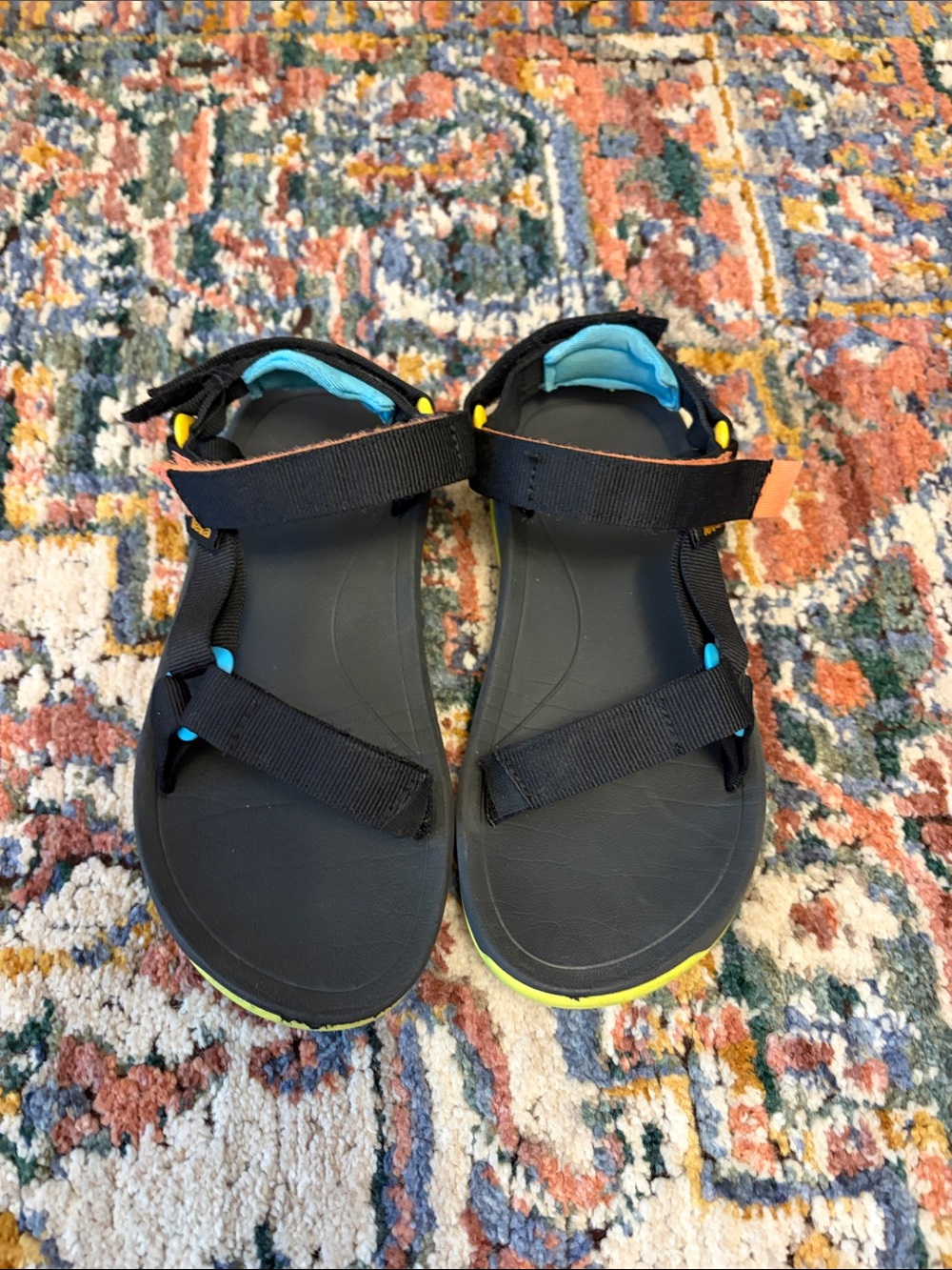 Teva Kids Black Sandals with Blue and Yellow Accents